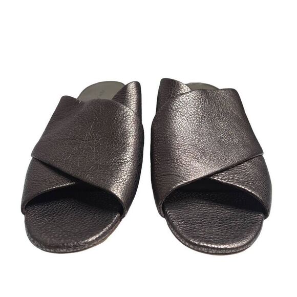 Vince Karsen Round Toe Block Heel Slip On Leather Sandal Metallic Size 11 - Picture 3 of 12